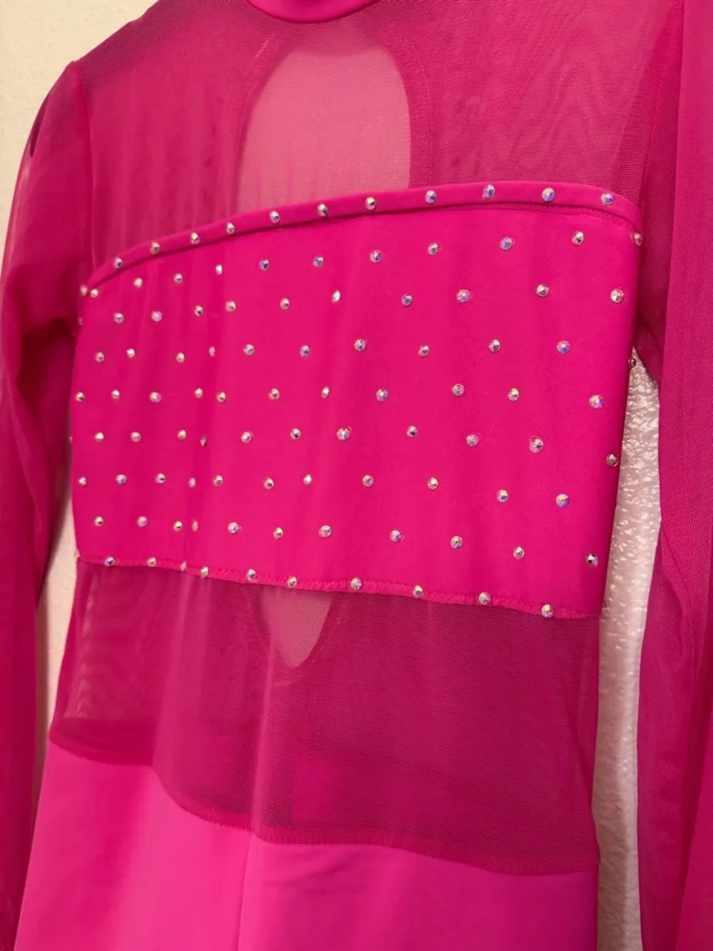 Custom dance costume solo hot pink mesh leotard biketard SA-Small adult